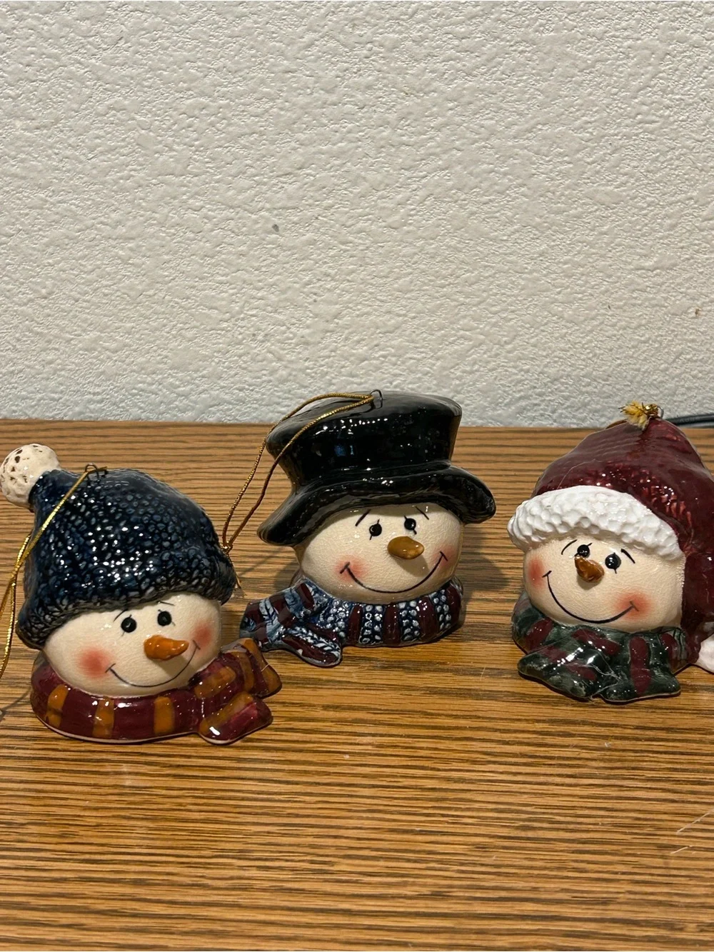 Holiday Snowman Ornament Set - Multicolor Ceramic Heads